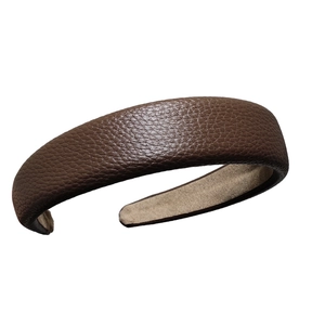 Serre-tête large marron foncé rétro en cuir synthétique grainé avec rembourrage éponge