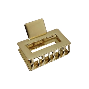 Minimalist golden metal rectangular hair claw clip with glossy finish for high ponytail