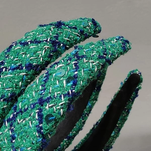 Retro green tweed sponge headband with sequins and high-top design for women