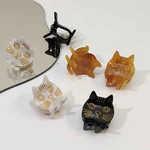 Pinces à cheveux mignonnes en acétate en forme de chat, noir, crème et ambre
