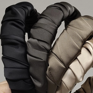Pleated fabric headband set in four vintage colors with textured diagonal weave finish