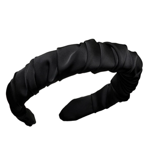 Elegant black pleated satin headband with a puffy cloud design for women