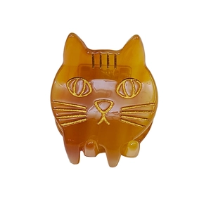Pince à cheveux en acétate ambré avec motif de chat mignon et détails dorés fins