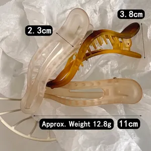 Three matte hair claw clips in frosted clear, amber, and pink tones, 11cm large size style
