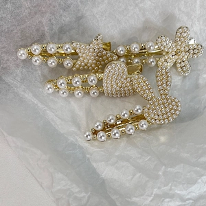 Barrettes élégantes en alliage doré avec perles en formes d'étoile, fleur, cœur et lapin