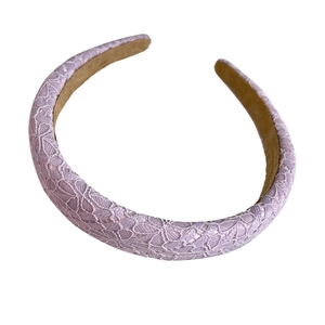 Chic lavender floral lace padded headband with thickened wide sponge for high top look