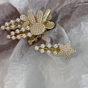 Ensemble de barrettes lapin et étoile en alliage doré avec perles blanches élégantes
