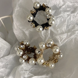 Elegant Artificial Pearl Rhinestone Elastic Hair Tie Simple Korean Style Scrunchie Ponytail Holder Hair Accessory For Women Daily