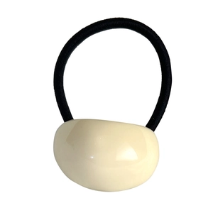 Minimalist cream white oval geometric hair tie with flexible black elastic rope