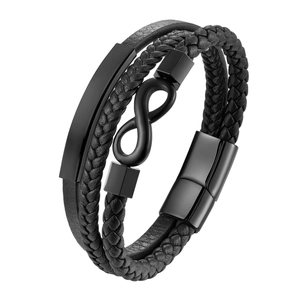 Men's Infinity Symbol Leather Bracelet 316L Stainless Steel Braided Multilayer Wristband Magnetic Clasp Fashion Jewelry Black