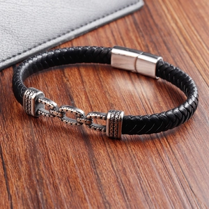 Herren Vintage Mehrlagig Geflochten Echtleder Armband 316L Edelstahl Magnetverschluss Industrie Mode Armreif Geschenk