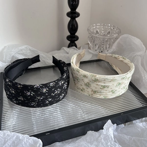 Serre-tête large à motif floral noir et beige, accessoire de cheveux style coréen