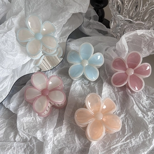 Sweet jelly-colored flower hair claw clips with five petals in assorted macaron shades