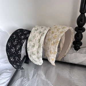 Serre-tête À Bord Large Fleuri Style Coréen Bandeau En Tissu Plissé Pour Femmes Élégant Mode Quotidienne Décorative Coiffe