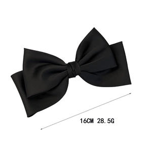 Barrette à cheveux classique en satin noir élégant avec pince à ressort de 16 cm de long