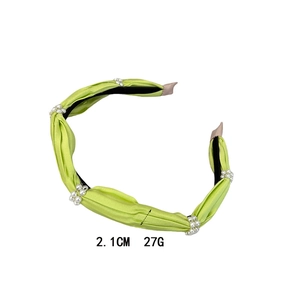 Green satin twist headband with white pearls, 2.1cm wide minimalist hair accessory