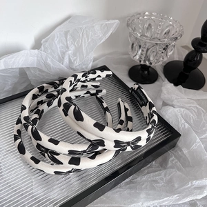 French Style Black And White Bow Headband For Women Minimalist Polka Dot Hairband Sweet Handmade Fabric Hair Accessories