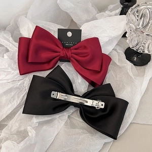 Lot de barrettes nœuds élégantes en satin noir et bordeaux avec pinces ressort en métal