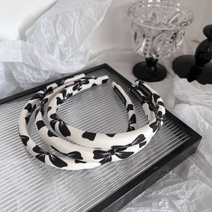 Three-piece French style black and white bow headband set with handmade fabric detail