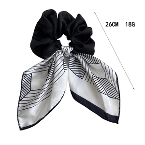Elegant navy stripe satin bow scrunchie with 26cm long streamer for women hairstyles