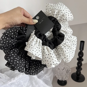 Large Polka Dot Scrunchies Chiffon Fabric Hair Ties Elegant Layered Ruffle Hair Ring Ponytail Holder For Women Girls