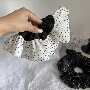 Elegant polka dot chiffon hair scrunchies in black and white styles for low ponytails