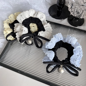 Polka dot ruffle hair ties with black bows and silver beads in multi-color set
