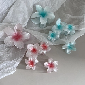 Pince à Cheveux Frangipanier Dégradé Doux pour Femmes Pince à Requin Fleur Mode Accessoires de Cheveux en Résine Vacances Plage