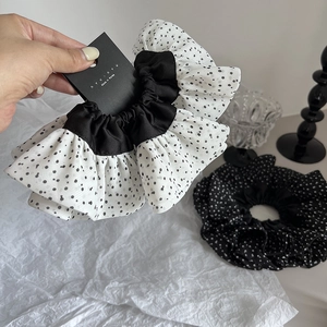 Elegant polka dot chiffon oversized hair scrunchies in classic black and white style