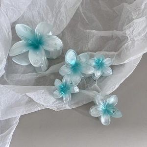 Détails d'un ensemble de pinces à cheveux fleur de frangipanier en dégradé bleu ciel