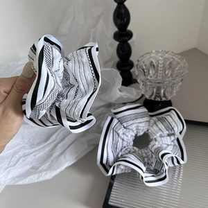 Classic black and white striped oversized scrunchies with vintage chain patterns