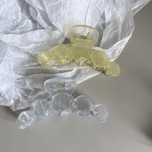 Minimalist large acrylic hair claws in transparent and yellow tones for women