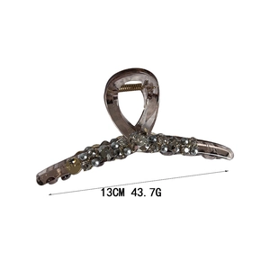Grande pince à cheveux 13cm marron foncé ornée de cristaux et de perles