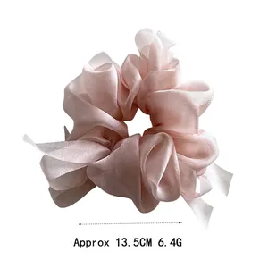 Champagne oversized silk scrunchie with soft pleats, 13.5cm diameter hair accessory