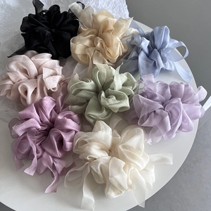 Korean Bowknot Organza Scrunchies Large Hair Rings For Women Elegant Solid Color Ponytail Holder Fashion Hair Ties Accessories