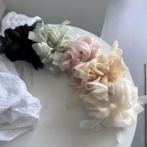 Elegant organza oversized scrunchies set in assorted pastel and neutral colors for women