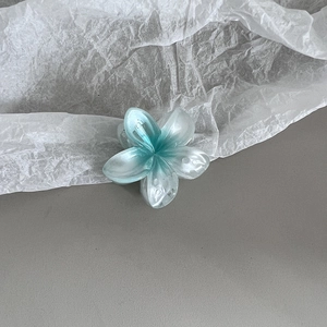 Détail de la pince à cheveux frangipanier avec dégradé bleu clair et texture de qualité