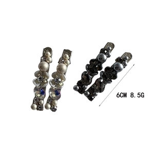 Exquisite pearl and crystal flower hair clips in cream and grey finishes, 6cm length