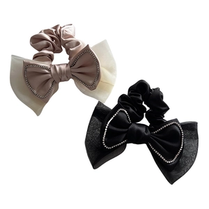Lot de chouchous à nœud en strass, tulle et satin champagne et noir pour coiffures chignons