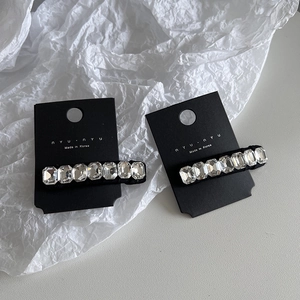 Set of two fashion BB hair clips with k9 rhinestones on black base and display card