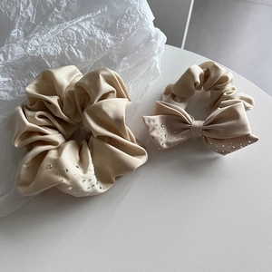 Chouchou en Satin Élégant Français Nœud en Strass Élastique à Cheveux Scintillant Mode Bandeaux pour Femmes Accessoires Quotidien
