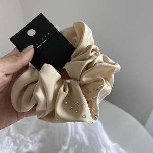 Elegant Satin Scrunchie Rhinestone Bow Hair Tie For Women Korean Style Handmade Elastic Ponytail Holder Hair Accessories