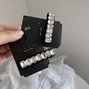 Handmade Sparkling K9 Rhinestone Rectangle BB Clip For Women Alloy Side Hairpin Korean Fashion Fringe Hair Clip Accessory