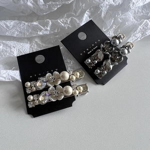 Korean Flower Faux Artificial Pearl Rhinestone Hair Clips Elegant Grey Duckbill Side Clips For Women Fashion Hair Styling Accessory