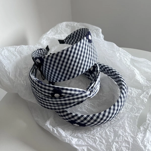 Lot de 3 serre-têtes à carreaux bleus et blancs avec broderie florale 3D