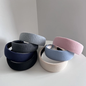 Korean Style Padded Wide Ribbed Knit Headband For Women Solid Color Simple Thick Sponge Hair Hoop Daily Hair Accessories