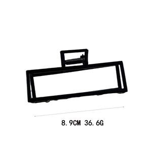 Minimalist black metal rectangular hair claw clip for elegant ponytails, 8.9cm size