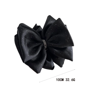 Pince à cheveux élégante en satin noir multicouche avec strass et taille de 10cm