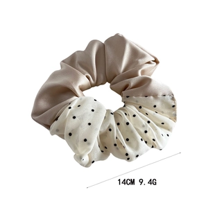 French style 14cm champagne satin and polka dot chiffon patchwork hair scrunchie