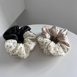 French Sweet Spliced Satin Polka Dot Scrunchies For Women Elegant Color Blocking Large Hair Rings Korean Hair Accessories